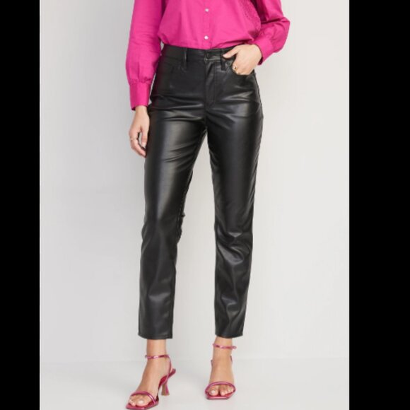 Old Navy high rise O.G. straight faux leather pants sz 4 minimalistcore normcore - Picture 1 of 7